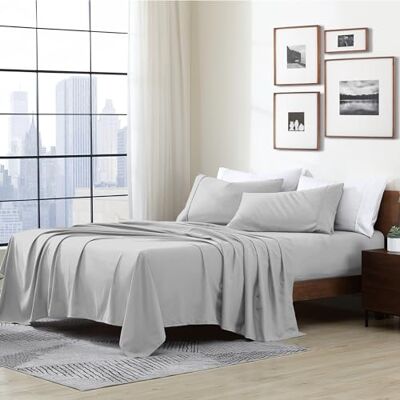 Cathay Home Essentials – Parure de lit ultra douce, hypoallergénique et infroissable, en microfibre brossée double, gris clair Cathay Home Essentials – Parure de lit ultra douce, hypoallergénique et infroissable, en microfibre brossée double, gris clair