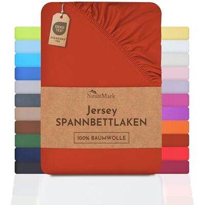 NatureMark Drap housse , drap housse en jersey 100% Conforme à la qualité Oeko-Tex Standard 100, Coton, Rouille., 180 x 200-200 x 200 cm NatureMark Drap housse , drap housse en jersey 100% Conforme à la qualité Oeko-Tex Standard 100, Coton, Rouille., 180 x 200-200 x 200 cm