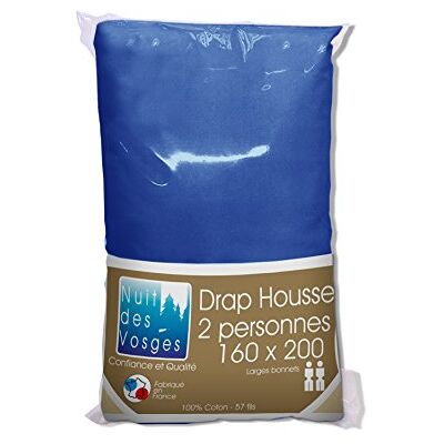 Nuit des Vosges 2101034 Cotoval Drap Housse Uni Coton Bleu Nattier 160 x 200 cm Nuit des Vosges 2101034 Cotoval Drap Housse Uni Coton Bleu Nattier 160 x 200 cm