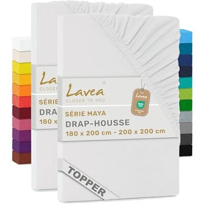 Lavea ® Lot de 2 Draps-Housses pour Surmatelas/Topper 180x190/200 cm – Jersey 100% Coton – pour Surmatelas Jusqu’à 10 cm – avec Élastique Tout Autour – Blanc Lavea ® Lot de 2 Draps-Housses pour Surmatelas/Topper 180x190/200 cm – Jersey 100% Coton – pour Surmatelas Jusqu’à 10 cm – avec Élastique Tout Autour – Blanc