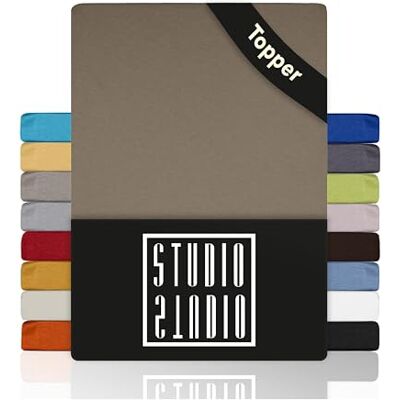 STUDIO Topper Drap-Housse 100x200cm – Jersey 100 % Coton Peigné – Taupe – Certifié OEKO-TEX – Infroissable, Extensible – Pour Matelas 15–25 cm STUDIO Topper Drap-Housse 100x200cm – Jersey 100 % Coton Peigné – Taupe – Certifié OEKO-TEX – Infroissable, Extensible – Pour Matelas 15–25 cm