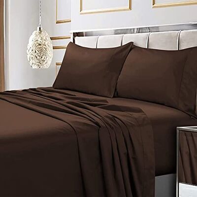 Tribeca Living Parure de lit et taie d'oreiller en satin de coton égyptien doux, poche profonde, 600 fils au pouce carré, chocolat, très grand lit Tribeca Living Parure de lit et taie d'oreiller en satin de coton égyptien doux, poche profonde, 600 fils au pouce carré, chocolat, très grand lit