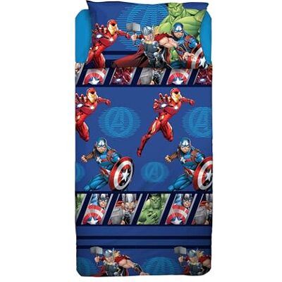 hermet Avengers, Parure de lit simple, parure de lit simple Disney, drap plat, taie d'oreiller, bleu, Marvel, Disney, 100% coton, produit officiel hermet Avengers, Parure de lit simple, parure de lit simple Disney, drap plat, taie d'oreiller, bleu, Marvel, Disney, 100% coton, produit officiel