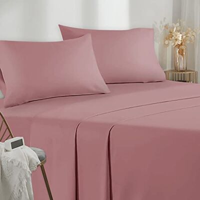 Poligino Parure de lit 1 place et demie en microfibre 1 place et demie 140 x 200 cm, drap de dessus 220 x 280 cm, 2 taies d’oreiller 50 x 80 cm, rose foncé Poligino Parure de lit 1 place et demie en microfibre 1 place et demie 140 x 200 cm, drap de dessus 220 x 280 cm, 2 taies d’oreiller 50 x 80 cm, rose foncé