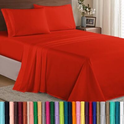 Elegant Comfort Parure de lit 4 pièces de luxe égyptien 1500, douce, de qualité hôtelière, infroissable, drap-housse avec élastique, bonnet profond pour matelas mesurant jusqu'à 40,6 cm, très grand Elegant Comfort Parure de lit 4 pièces de luxe égyptien 1500, douce, de qualité hôtelière, infroissable, drap-housse avec élastique, bonnet profond pour matelas mesurant jusqu'à 40,6 cm, très grand