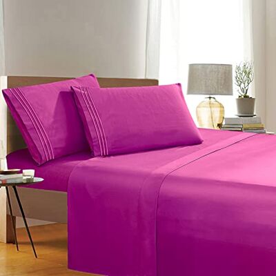 Elegant Comfort Parure de lit 4 pièces ultra douce, de qualité égyptienne 1500 fils, résistante aux plis et à la décoloration, comprend un drap plat, un drap-housse et 2 taies d'oreiller, lit double, rose passionné Elegant Comfort Parure de lit 4 pièces ultra douce, de qualité égyptienne 1500 fils, résistante aux plis et à la décoloration, comprend un drap plat, un drap-housse et 2 taies d'oreiller, lit double, rose passionné