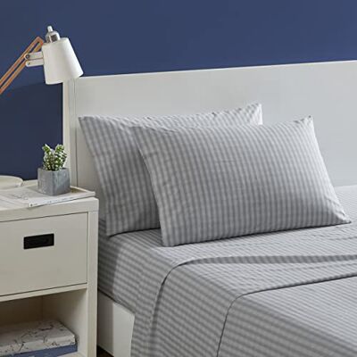 Nautica Draps de lit simple, parure de lit en percale de coton avec taie d'oreiller assortie, gracieuse et fraîche, entièrement élastique, essentiels pour dortoir (carreaux Michael gris) Nautica Draps de lit simple, parure de lit en percale de coton avec taie d'oreiller assortie, gracieuse et fraîche, entièrement élastique, essentiels pour dortoir (carreaux Michael gris)