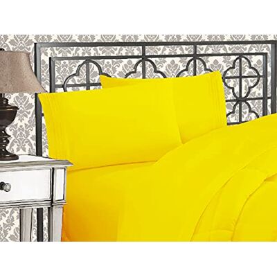 Elegant Comfort Parure de lit douce de 4 pièces à contexture de 1500 fils avec broderie à trois lignes, résistante aux plis et à la décoloration, pour très grand lit, jaune Elegant Comfort Parure de lit douce de 4 pièces à contexture de 1500 fils avec broderie à trois lignes, résistante aux plis et à la décoloration, pour très grand lit, jaune