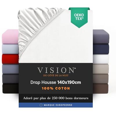 Vision Drap Housse 140 x 190 cm Coloris: Blanc 100% Coton: 57 Fils 4 Coins élastiques Vision Drap Housse 140 x 190 cm Coloris: Blanc 100% Coton: 57 Fils 4 Coins élastiques