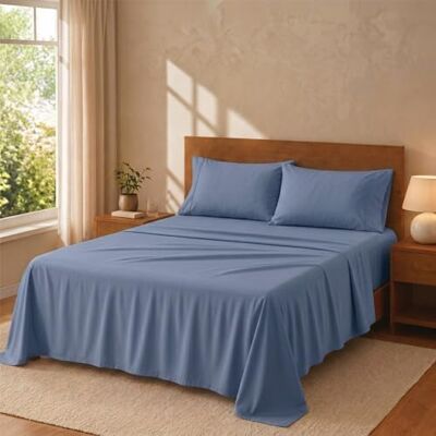 Degrees home Premium – Parure de lit 4 pièces en microfibre brossée, 1 drap, 1 drap-housse réglable et 2 taies d'oreiller de 70 x 50 cm, en microfibre brossée (lit de 140 cm, bleu-gris) Degrees home Premium – Parure de lit 4 pièces en microfibre brossée, 1 drap, 1 drap-housse réglable et 2 taies d'oreiller de 70 x 50 cm, en microfibre brossée (lit de 140 cm, bleu-gris)