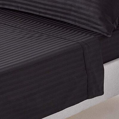 HOMESCAPES Drap Plat rayé en Satin de Coton égyptien 330 Fils, Drap Noir 240 x 300 cm HOMESCAPES Drap Plat rayé en Satin de Coton égyptien 330 Fils, Drap Noir 240 x 300 cm