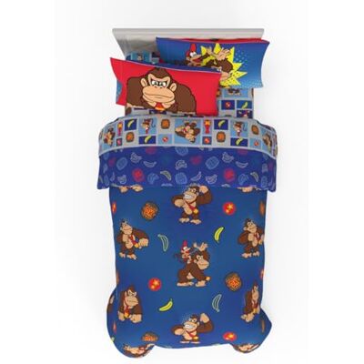 Franco Collection Nintendo Donkey Kong Gaming Parure de lit 5 pièces super douce réversible avec protège-oreiller, lit jumeau, (produit sous licence officielle) Franco Collection Nintendo Donkey Kong Gaming Parure de lit 5 pièces super douce réversible avec protège-oreiller, lit jumeau, (produit sous licence officielle)