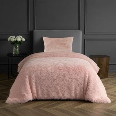 Sleepdown Parure de lit de luxe en polaire à poils longs avec housse de couette et taie d'oreiller en fausse fourrure Rose pâle 135 x 200 cm Sleepdown Parure de lit de luxe en polaire à poils longs avec housse de couette et taie d'oreiller en fausse fourrure Rose pâle 135 x 200 cm