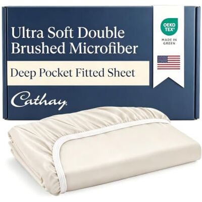Cathay Home Drap-housse de luxe en microfibre ultra douce doublement brossée, infroissable et anti-décoloration, profondeur de poche standard 35,6 cm, lait de coco, pour très grand lit 2 places Cathay Home Drap-housse de luxe en microfibre ultra douce doublement brossée, infroissable et anti-décoloration, profondeur de poche standard 35,6 cm, lait de coco, pour très grand lit 2 places