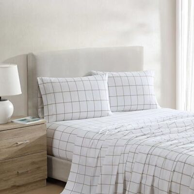 Nautica Draps de lit pour grand lit, parure de lit en percale de coton léger avec taies d'oreiller assorties, gracieuse et fraîche, certifiée Oeko-Tex (parcelle beige) Nautica Draps de lit pour grand lit, parure de lit en percale de coton léger avec taies d'oreiller assorties, gracieuse et fraîche, certifiée Oeko-Tex (parcelle beige)