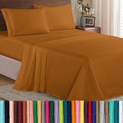 Elegant Comfort Parure de lit 4 pièces de luxe, de qualité hôtelière haut de gamme 1500, infroissable, plus confortable, drap-housse avec élastique, bonnet profond, lit simple/lit simple XL, bronze Elegant Comfort Parure de lit 4 pièces de luxe, de qualité hôtelière haut de gamme 1500, infroissable, plus confortable, drap-housse avec élastique, bonnet profond, lit simple/lit simple XL, bronze