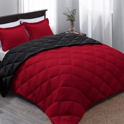 Basic Beyond Parure de lit alternative au duvet (lit simple, noir/rouge) – Couette de lit réversible avec 1 taie d'oreiller pour toutes les saisons Basic Beyond Parure de lit alternative au duvet (lit simple, noir/rouge) – Couette de lit réversible avec 1 taie d'oreiller pour toutes les saisons