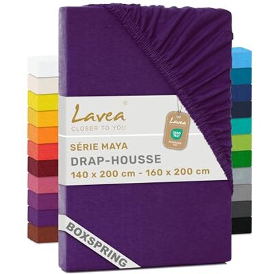 Lavea ® Drap-Housse 140x200cm 100% Coton Grand Bonnet 35 cm pour Matelas épais avec Élastique Tout Autour en Jersey pour Lit Boxspring Violet Foncé Lavea ® Drap-Housse 140x200cm 100% Coton Grand Bonnet 35 cm pour Matelas épais avec Élastique Tout Autour en Jersey pour Lit Boxspring Violet Foncé