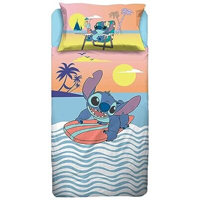 hermet Stitch Parure de lit simple Disney, drap plat, drap plat, taie d'oreiller, bleu, Disney, 100% coton, produit officiel hermet Stitch Parure de lit simple Disney, drap plat, drap plat, taie d'oreiller, bleu, Disney, 100% coton, produit officiel