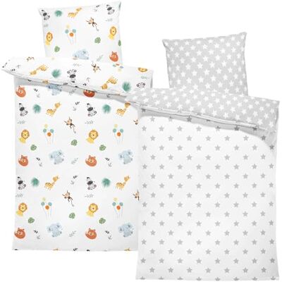 Totsy Baby Parure de Lit Bébé 100x135 cm Coton Housse de Couette Taie 40x60 Réversible avec fermeture éclair pour garçon et fille enfant certifié Oeko-Tex en coton doux Étoiles gris/blanc Totsy Baby Parure de Lit Bébé 100x135 cm Coton Housse de Couette Taie 40x60 Réversible avec fermeture éclair pour garçon et fille enfant certifié Oeko-Tex en coton doux Étoiles gris/blanc