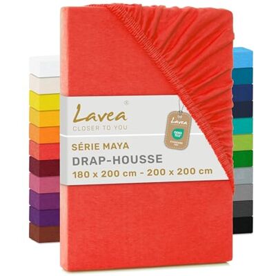 Lavea ® Drap-Housse 180x190/200 cm – Coton 100% Doux et Respirant – pour Matelas Épais Jusqu’à 20 cm – Jersey avec Élastique Tout Autour – Rouge Carmin Lavea ® Drap-Housse 180x190/200 cm – Coton 100% Doux et Respirant – pour Matelas Épais Jusqu’à 20 cm – Jersey avec Élastique Tout Autour – Rouge Carmin