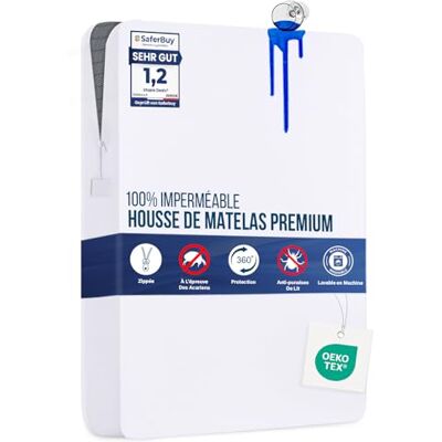 Utopia Bedding Housse de matelas 180 x 190 x 30 cm, imperméable, avec fermeture éclair, certifiée Oeko-Tex, protège-matelas Utopia Bedding Housse de matelas 180 x 190 x 30 cm, imperméable, avec fermeture éclair, certifiée Oeko-Tex, protège-matelas