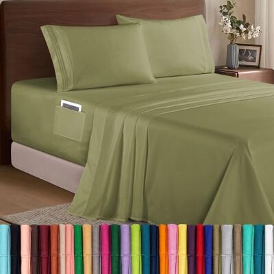 Elegant Comfort Parure de lit 4 pièces de luxe en microfibre de qualité hôtelière 1500, douce, élastique tout autour, 45,7 à 61 cm de profondeur, drap-housse à bonnets très profonds, grand lit, Elegant Comfort Parure de lit 4 pièces de luxe en microfibre de qualité hôtelière 1500, douce, élastique tout autour, 45,7 à 61 cm de profondeur, drap-housse à bonnets très profonds, grand lit,