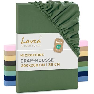 Lavea ® Drap-Housse 200x200 cm, Microfibre – Vert olive Microfibre – Drap Housse Bonnet 20 cm avec Élastique Tout Autour, Doux, Respirant, Certifié OEKO-TEX® Lavea ® Drap-Housse 200x200 cm, Microfibre – Vert olive Microfibre – Drap Housse Bonnet 20 cm avec Élastique Tout Autour, Doux, Respirant, Certifié OEKO-TEX®