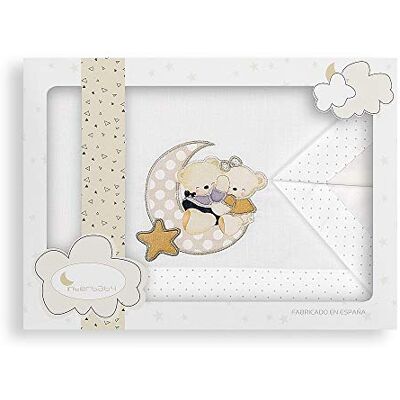 Interbaby Parure Lit 60 x 120 cm Drap 152 x 102 cm + Drap Dessous 120 x 60 x 12 cm + Coussin 60 x 30 cm Coton Modèle Amoroso B/Beige Interbaby Parure Lit 60 x 120 cm Drap 152 x 102 cm + Drap Dessous 120 x 60 x 12 cm + Coussin 60 x 30 cm Coton Modèle Amoroso B/Beige