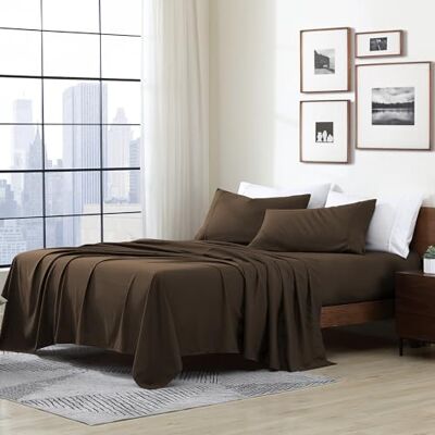 Cathay Home Essentials Parure de lit ultra douce, hypoallergénique et infroissable, en microfibre brossée double, marron, lit jumeau XL Cathay Home Essentials Parure de lit ultra douce, hypoallergénique et infroissable, en microfibre brossée double, marron, lit jumeau XL