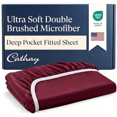 Cathay Home Drap-housse de luxe en microfibre ultra douce doublement brossée, infroissable et anti-décoloration, profondeur de poche standard 35,6 cm, rouge bordeaux, pour très grand lit 2 places Cathay Home Drap-housse de luxe en microfibre ultra douce doublement brossée, infroissable et anti-décoloration, profondeur de poche standard 35,6 cm, rouge bordeaux, pour très grand lit 2 places
