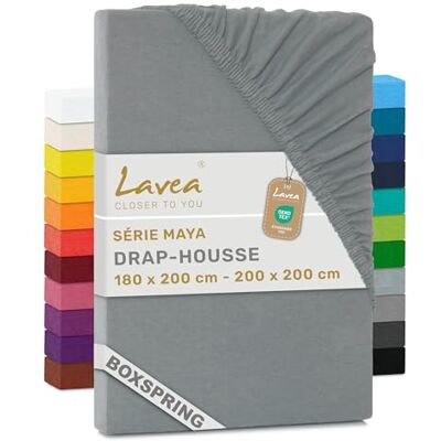 Lavea ® Drap-Housse 180x200cm 100% Coton Grand Bonnet 35 cm pour Matelas épais avec Élastique Tout Autour en Jersey pour Lit Boxspring Gris moyen Lavea ® Drap-Housse 180x200cm 100% Coton Grand Bonnet 35 cm pour Matelas épais avec Élastique Tout Autour en Jersey pour Lit Boxspring Gris moyen