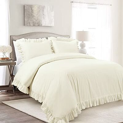 Lush Decor Reyna Parure de lit 3 pièces 100% coton pour lit double/grand lit, ivoire Lush Decor Reyna Parure de lit 3 pièces 100% coton pour lit double/grand lit, ivoire