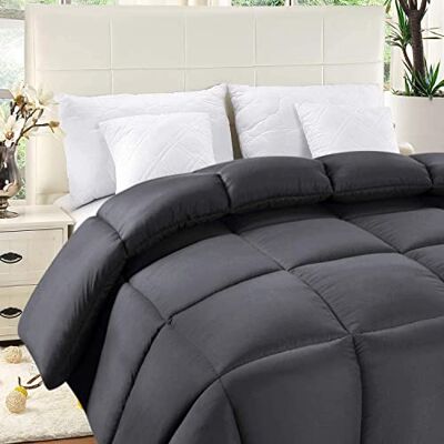 ComfyWell Couvre-lit uni pour lit simple 1 taie d'oreiller chaude et hypoallergénique Toutes saisons 135 x 200 cm Gris ComfyWell Couvre-lit uni pour lit simple 1 taie d'oreiller chaude et hypoallergénique Toutes saisons 135 x 200 cm Gris