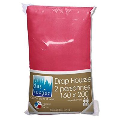 Nuit des Vosges Cotoval Drap Housse Coton Framboise 160 x 200 cm Nuit des Vosges Cotoval Drap Housse Coton Framboise 160 x 200 cm