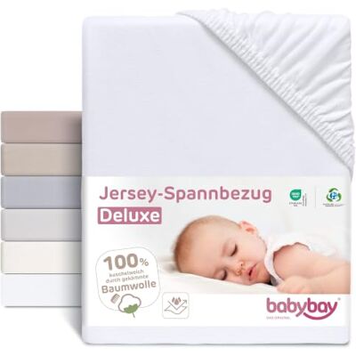 Drap-housse Jersey Babybay - Coton respirant, Blanc Drap-housse Jersey Babybay - Coton respirant, Blanc