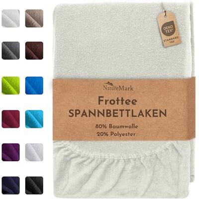NatureMark Drap-housse en tissu éponge – Doux et respirant, doux pour la peau, pratique et facile d'entretien, durable et résistant, 80 % coton et 20 % polyester, 200 x 220 cm, naturel/crème NatureMark Drap-housse en tissu éponge – Doux et respirant, doux pour la peau, pratique et facile d'entretien, durable et résistant, 80 % coton et 20 % polyester, 200 x 220 cm, naturel/crème