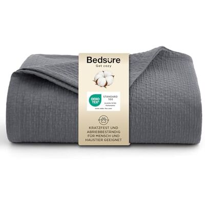 Bedsure Couverture de Mousselina 100 % coton, gris fumé, 180 x 240 cm Bedsure Couverture de Mousselina 100 % coton, gris fumé, 180 x 240 cm