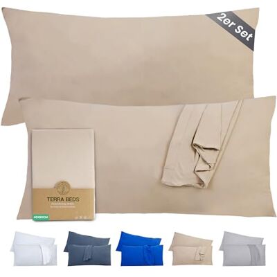 Terra Beds Lot de 2 taies d'oreiller 40 x 80 cm Jersey de coton 160 g/m² 40 x 80 cm Avec fermeture éclair Tissu tricoté extensible Respirant Beige Terra Beds Lot de 2 taies d'oreiller 40 x 80 cm Jersey de coton 160 g/m² 40 x 80 cm Avec fermeture éclair Tissu tricoté extensible Respirant Beige