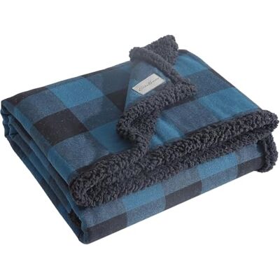 Eddie Bauer Couverture réversible, en flanelle sherpa, décoration d'intérieur à carreaux de buffle pour toutes les saisons (bleu/noir, jeté) Eddie Bauer Couverture réversible, en flanelle sherpa, décoration d'intérieur à carreaux de buffle pour toutes les saisons (bleu/noir, jeté)