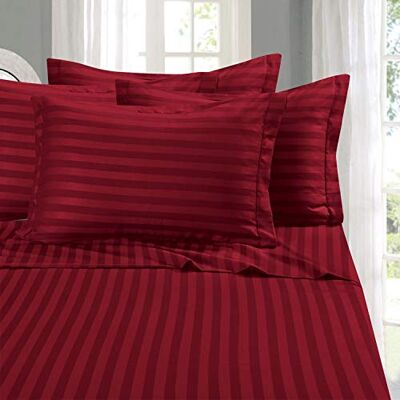Elegant Comfort Parure de lit 4 pièces, luxueuse, douce et confortable, infroissable, qualité hôtel, en microfibre, 230 fils/cm², pour lit double, tissu damassé à rayures, bordeaux Elegant Comfort Parure de lit 4 pièces, luxueuse, douce et confortable, infroissable, qualité hôtel, en microfibre, 230 fils/cm², pour lit double, tissu damassé à rayures, bordeaux