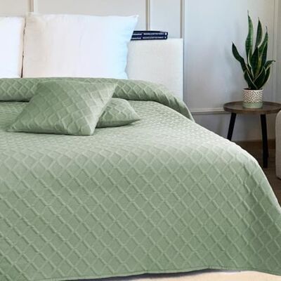 Euromat Couvre-lit matelassé réversible avec 2 taies d'oreiller 40 x 40 cm (vert pastel, Parla 3D, 220 x 240 cm) Euromat Couvre-lit matelassé réversible avec 2 taies d'oreiller 40 x 40 cm (vert pastel, Parla 3D, 220 x 240 cm)