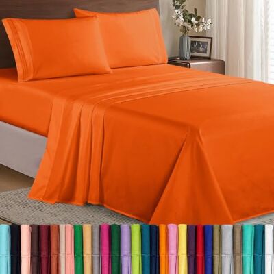 Elegant Comfort Parure de lit 4 pièces en microfibre de qualité hôtelière 1500, infroissable, drap-housse avec élastique, bonnet profond pour matelas mesurant jusqu'à 40,6 cm, lit double, orange Elegant Comfort Parure de lit 4 pièces en microfibre de qualité hôtelière 1500, infroissable, drap-housse avec élastique, bonnet profond pour matelas mesurant jusqu'à 40,6 cm, lit double, orange