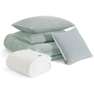 UGG Remina Parure de lit 5 pièces Bed in a Bag avec couverture, oreiller décoratif, taies d'oreiller et couette réversible, hypoallergénique, lavable, pour très grand lit, bleu vert clair ruisseau UGG Remina Parure de lit 5 pièces Bed in a Bag avec couverture, oreiller décoratif, taies d'oreiller et couette réversible, hypoallergénique, lavable, pour très grand lit, bleu vert clair ruisseau