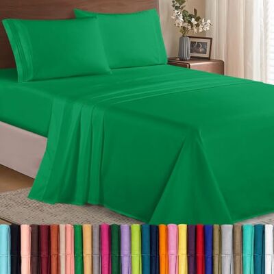 Elegant Comfort Parure de lit 4 pièces en microfibre de qualité hôtelière 1500, infroissable, drap-housse avec élastique tout autour, poche profonde mesurant jusqu'à 40,6 cm, grand lit, vert émeraude Elegant Comfort Parure de lit 4 pièces en microfibre de qualité hôtelière 1500, infroissable, drap-housse avec élastique tout autour, poche profonde mesurant jusqu'à 40,6 cm, grand lit, vert émeraude