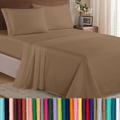 Elegant Comfort Parure de lit 4 pièces de qualité hôtelière haut de gamme 1500, infroissable, drap-housse avec élastique, bonnet profond pour matelas mesurant jusqu'à 40,6 cm, lit double, taupe Elegant Comfort Parure de lit 4 pièces de qualité hôtelière haut de gamme 1500, infroissable, drap-housse avec élastique, bonnet profond pour matelas mesurant jusqu'à 40,6 cm, lit double, taupe