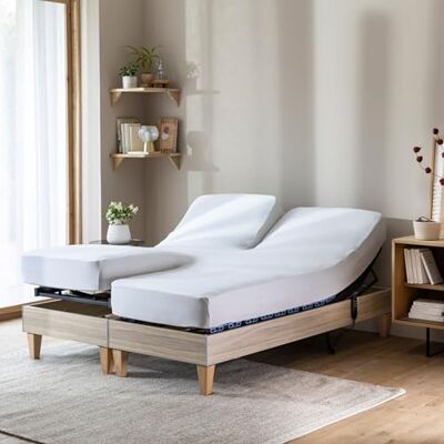 Terre de Nuit Drap Housse Blanc pour lit articulé Jersey Extensible 2x90x200 Terre de Nuit Drap Housse Blanc pour lit articulé Jersey Extensible 2x90x200