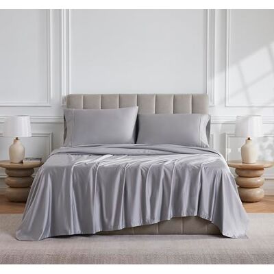 Linen Closet Parure de lit 4 pièces en coton égyptien de 1000 fils au pouce carré, pour très grand lit, argent doux Linen Closet Parure de lit 4 pièces en coton égyptien de 1000 fils au pouce carré, pour très grand lit, argent doux