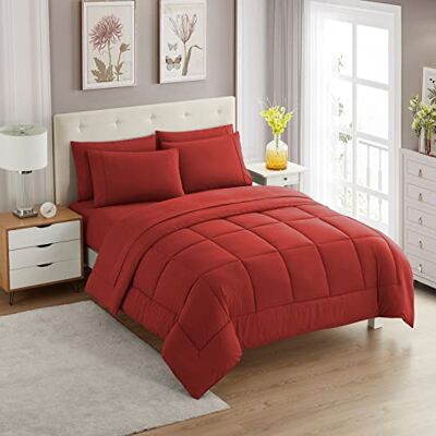 home sweet home collection Sweet Home Collection Parure de lit 5 pièces en duvet doux avec couette pour toutes les saisons couverture alternative et draps de lit en microfibre couleur unie (pour lit simple, rouge) home sweet home collection Sweet Home Collection Parure de lit 5 pièces en duvet doux avec couette pour toutes les saisons couverture alternative et draps de lit en microfibre couleur unie (pour lit simple, rouge)