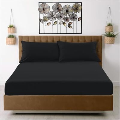 Drap-housse en microfibre double - Teinture unie - Noir Drap-housse en microfibre double - Teinture unie - Noir
